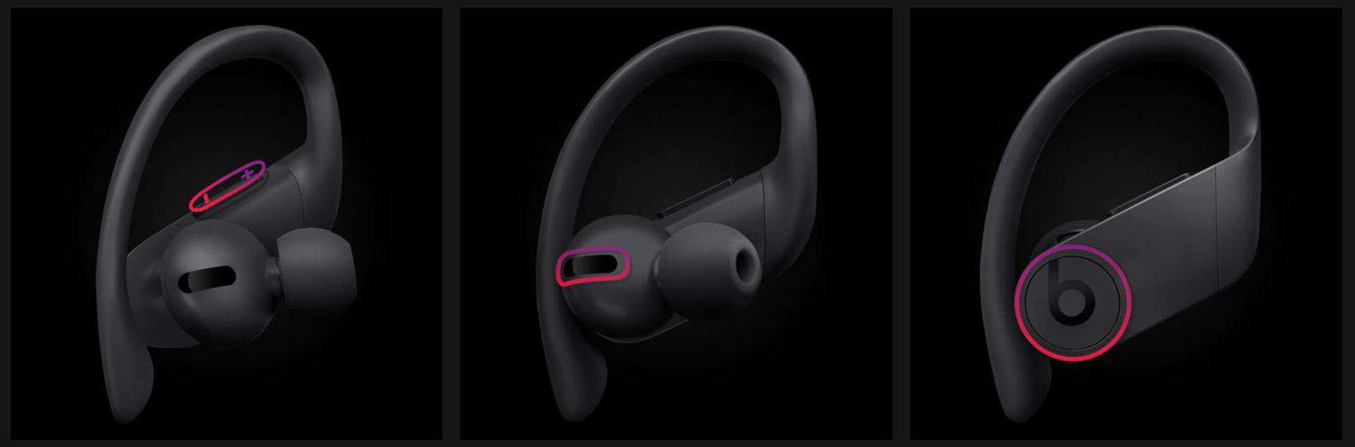 Beats Powerbeats Pro physical controls screenshot from Beats website.