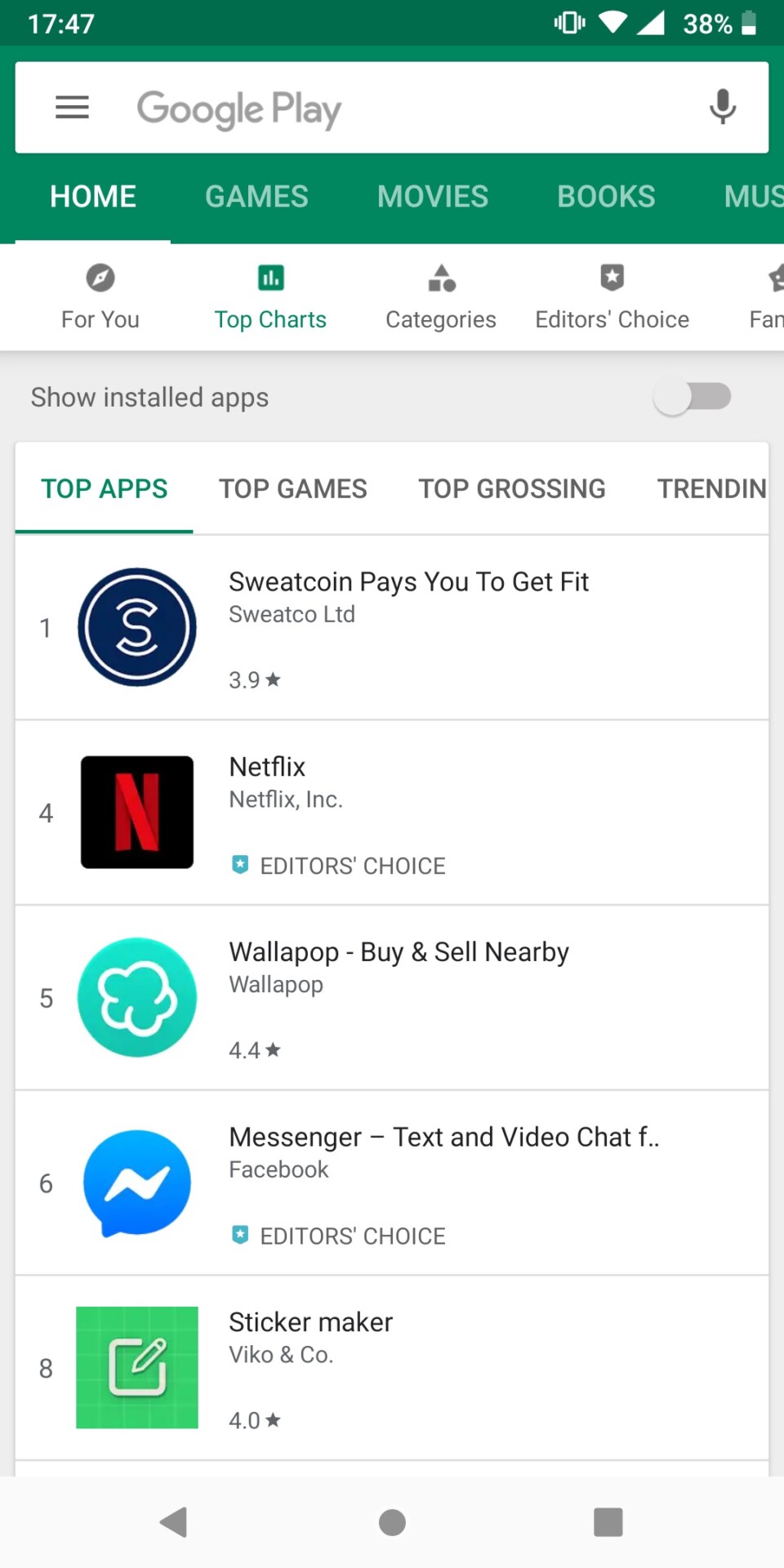 Google Play Store top chart apps