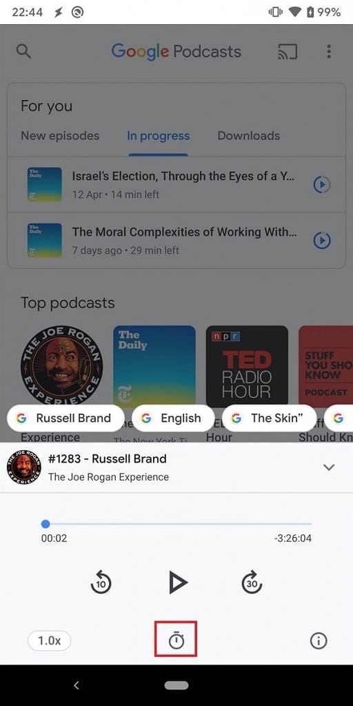 A sleep timer in Google Podcasts.