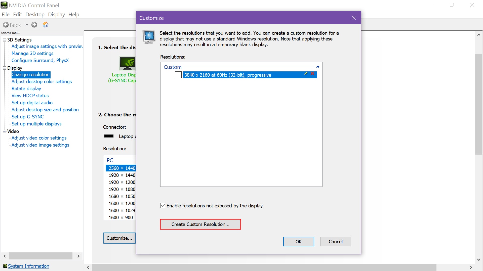 NVIDIA Create Custom Resolution