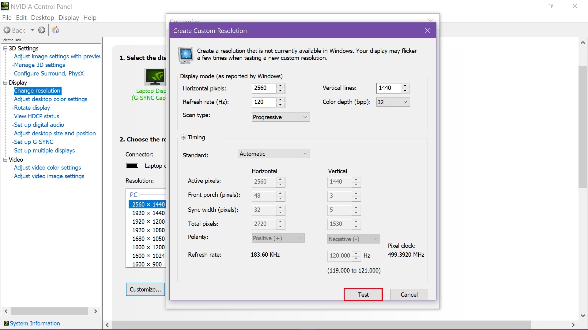 NVIDIA Test Custom Resolution