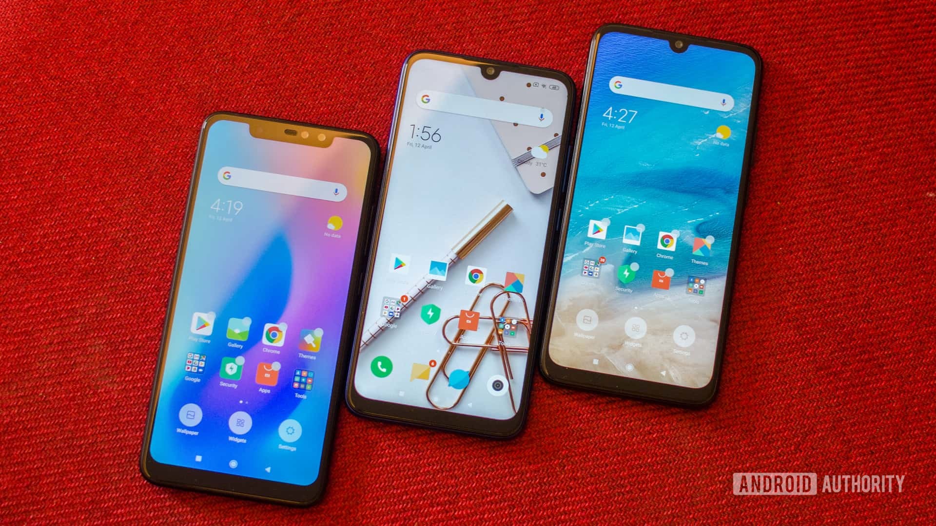 Redmi Note 6 Pro vs Note 7 vs Note 7 Pro front of the phones