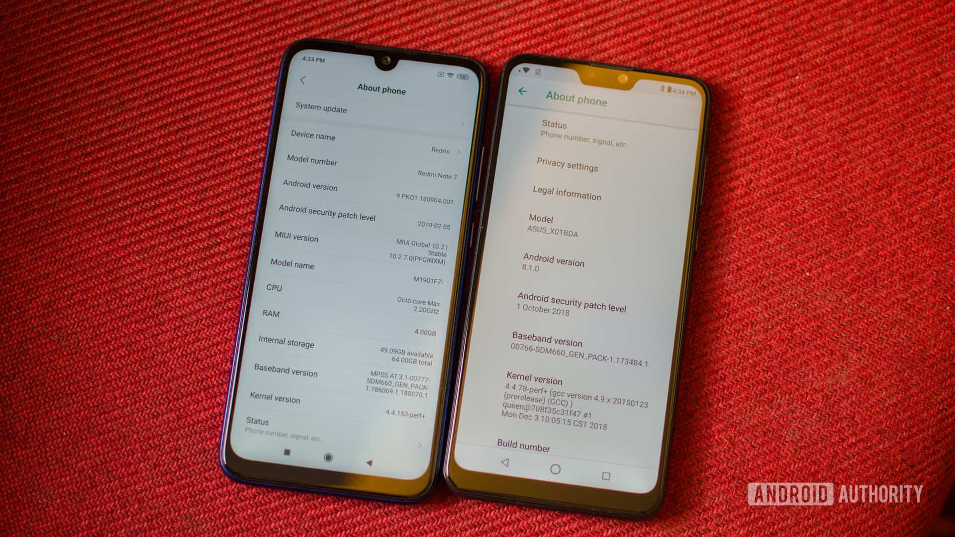 Redmi Note 7 vs Asus Zenfone Max Pro M2 about page on the two phones