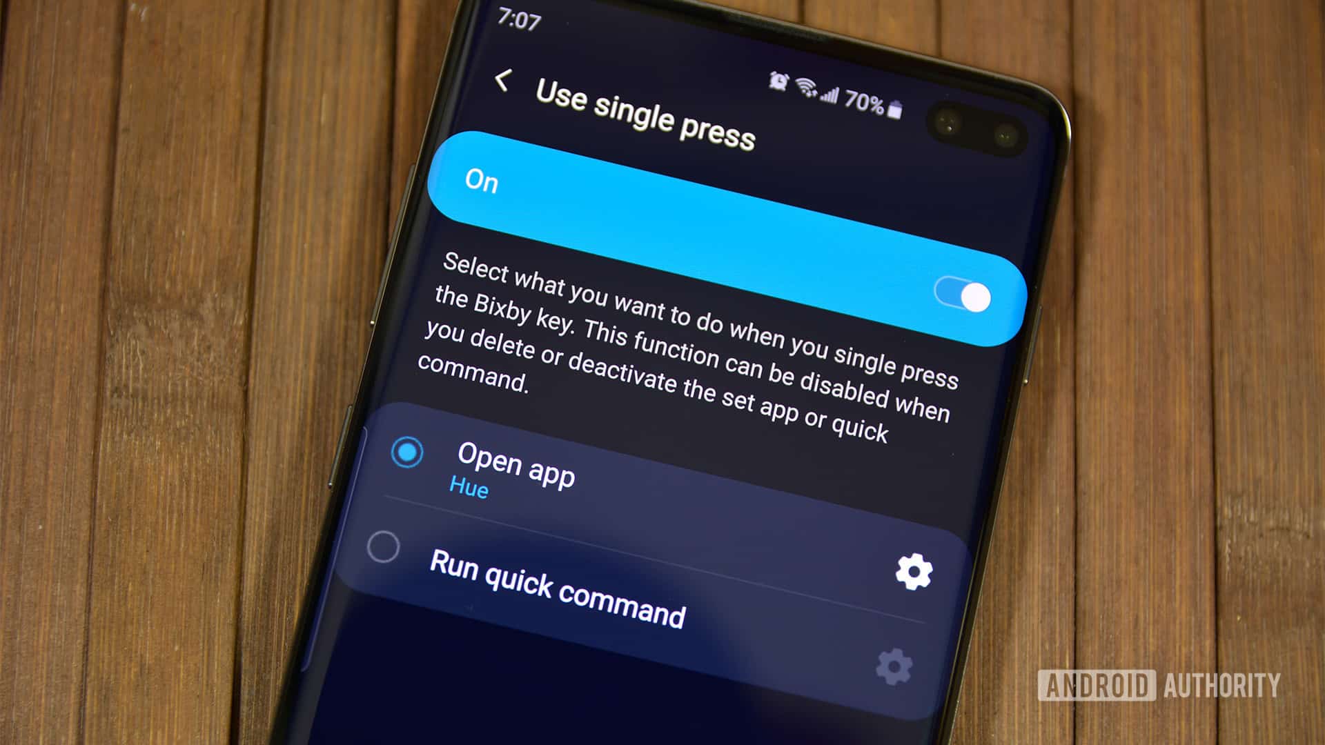 A photo of remapping the Bixby Button with a single press