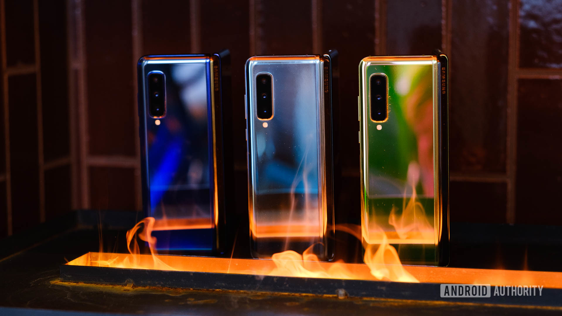 Samsung Galaxy Fold behind fire