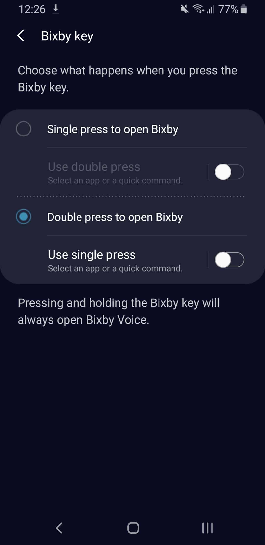 The Bixby button menu.