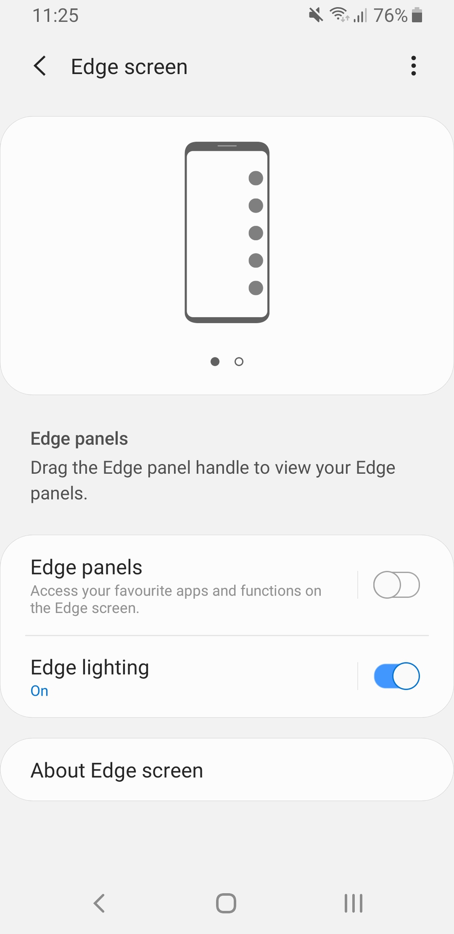 The Samsung Edge Screen or Edge Panel settings.