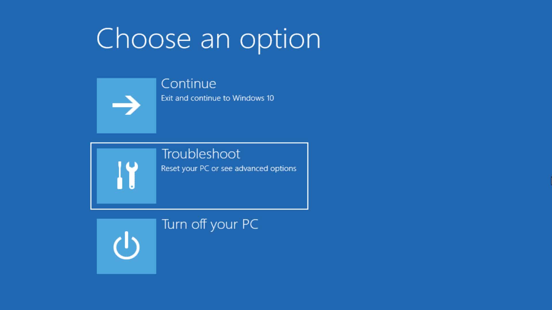 Window 10 Choose an option troubleshoot