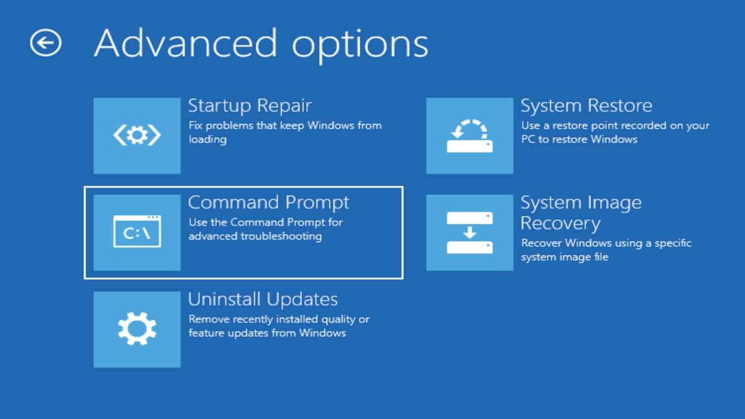 Windows 10 Adv options command prompt