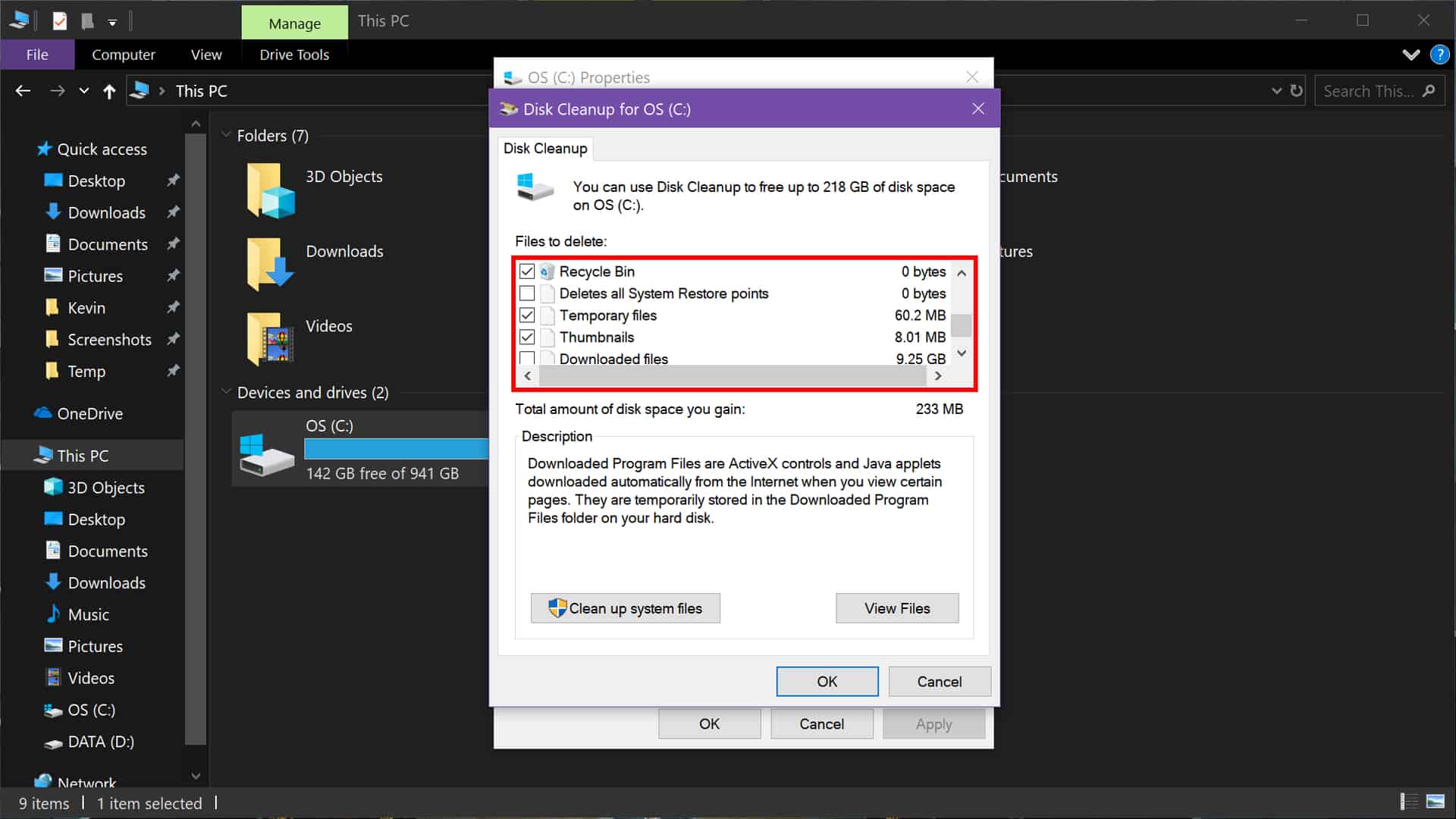 Windows 10 Disk Cleanup options