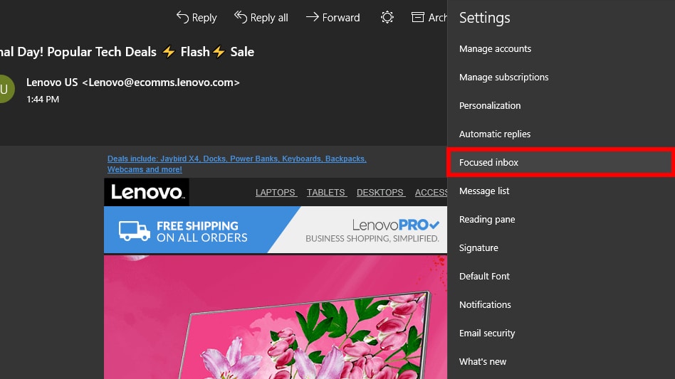 Windows 10 Mail Focused inbox