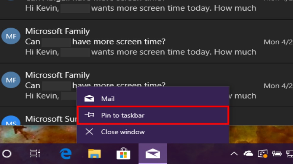 Windows 10 Mail Pin to Taskbar