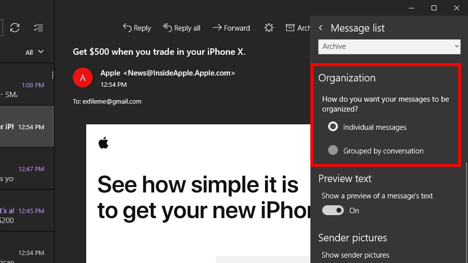 Windows 10 Mail Organization