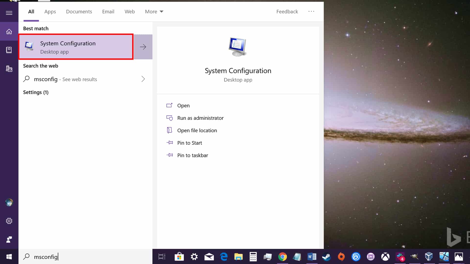 Windows 10 launch Msconfig