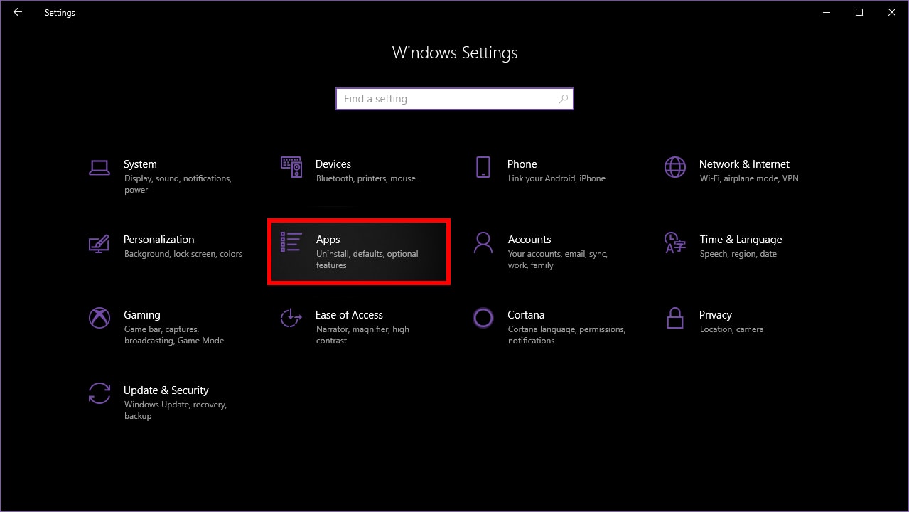 Windows 10 Settings Access Apps