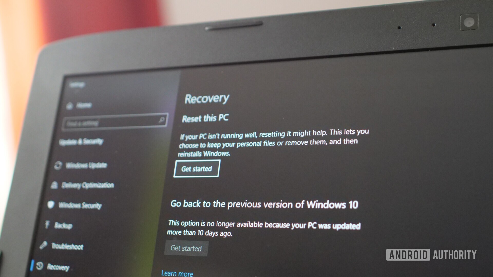 system recovery in Windows 10 on an asus laptop