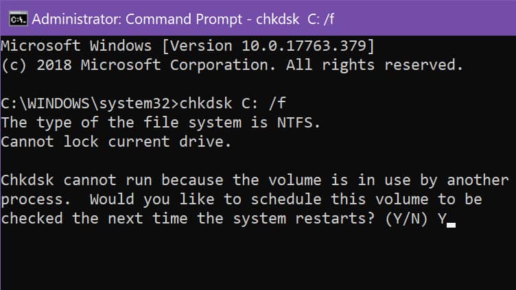 Windows 10 chkdsk command