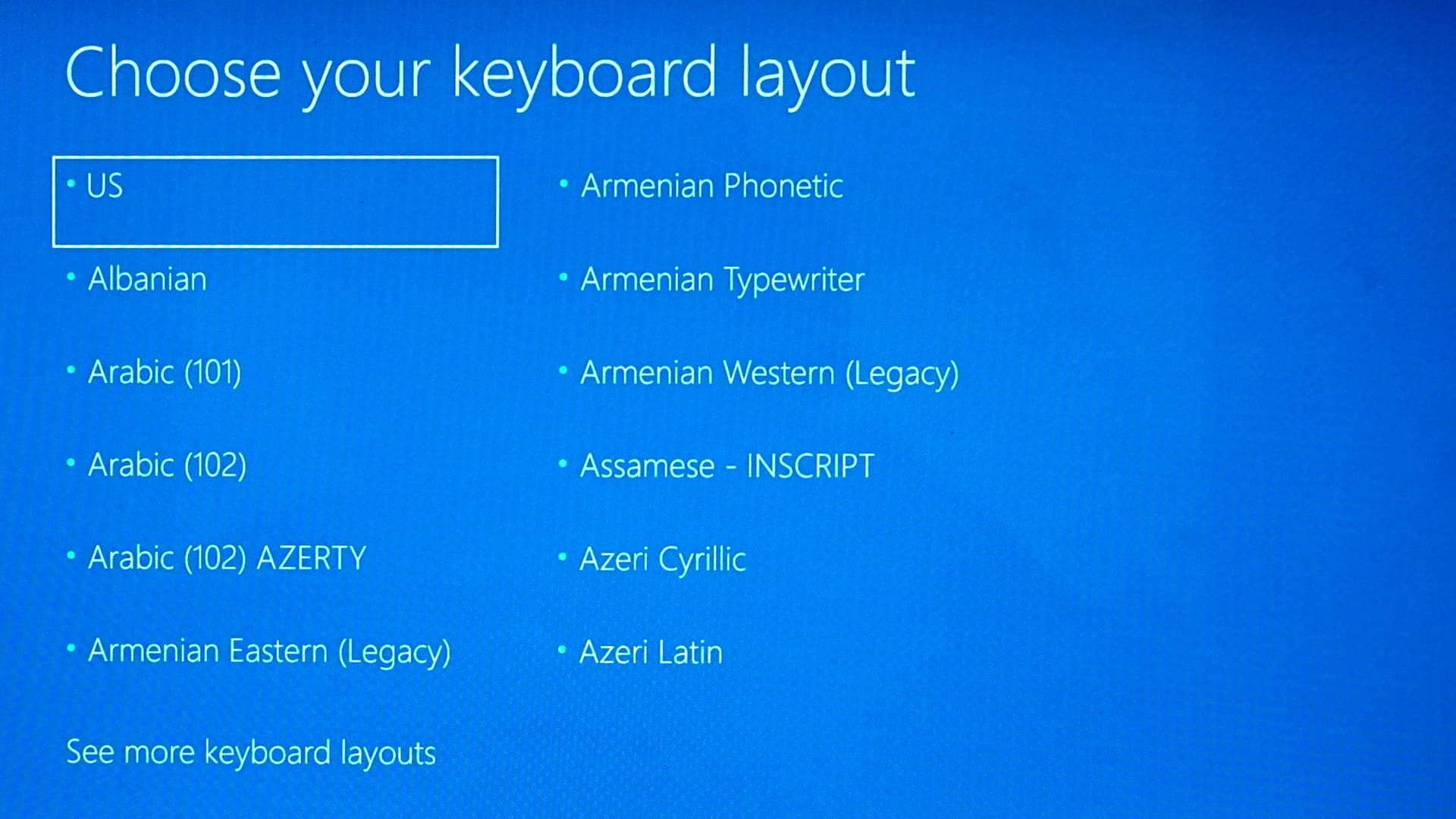 Windows 10 choose keyboard layout