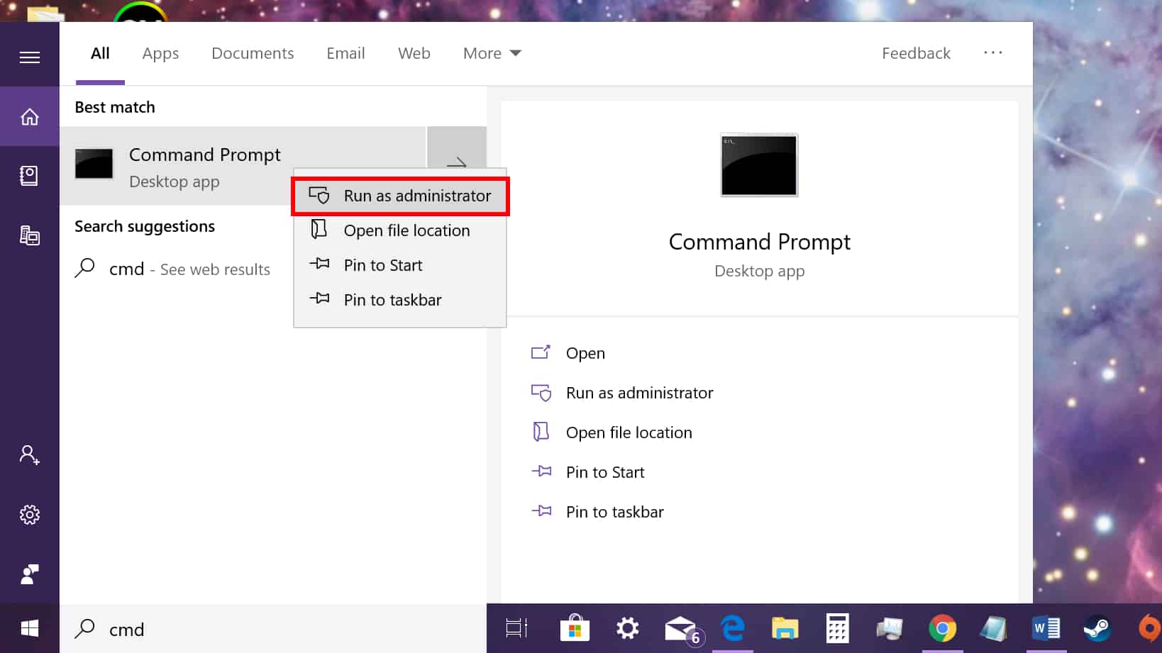 Windows 10 run Command Prompt as admin