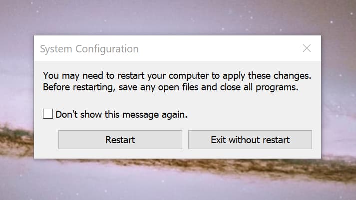 Windows 10 system config restart