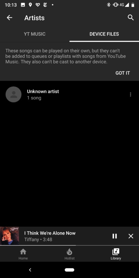 A screenshot showing the upcoming addition of a device files browser within the YouTube Music app.