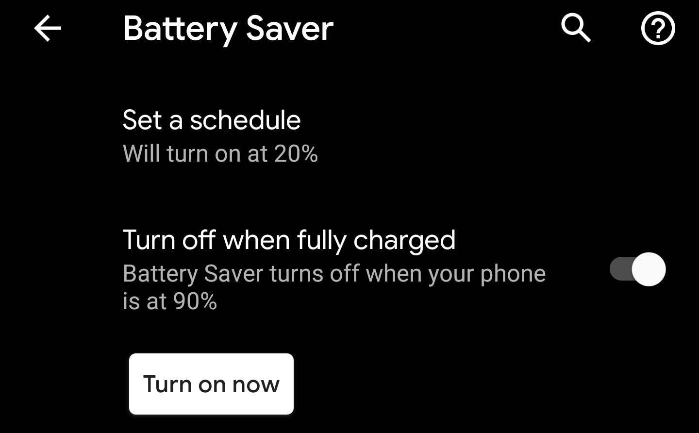 android q beta 3 battery saver screenshot