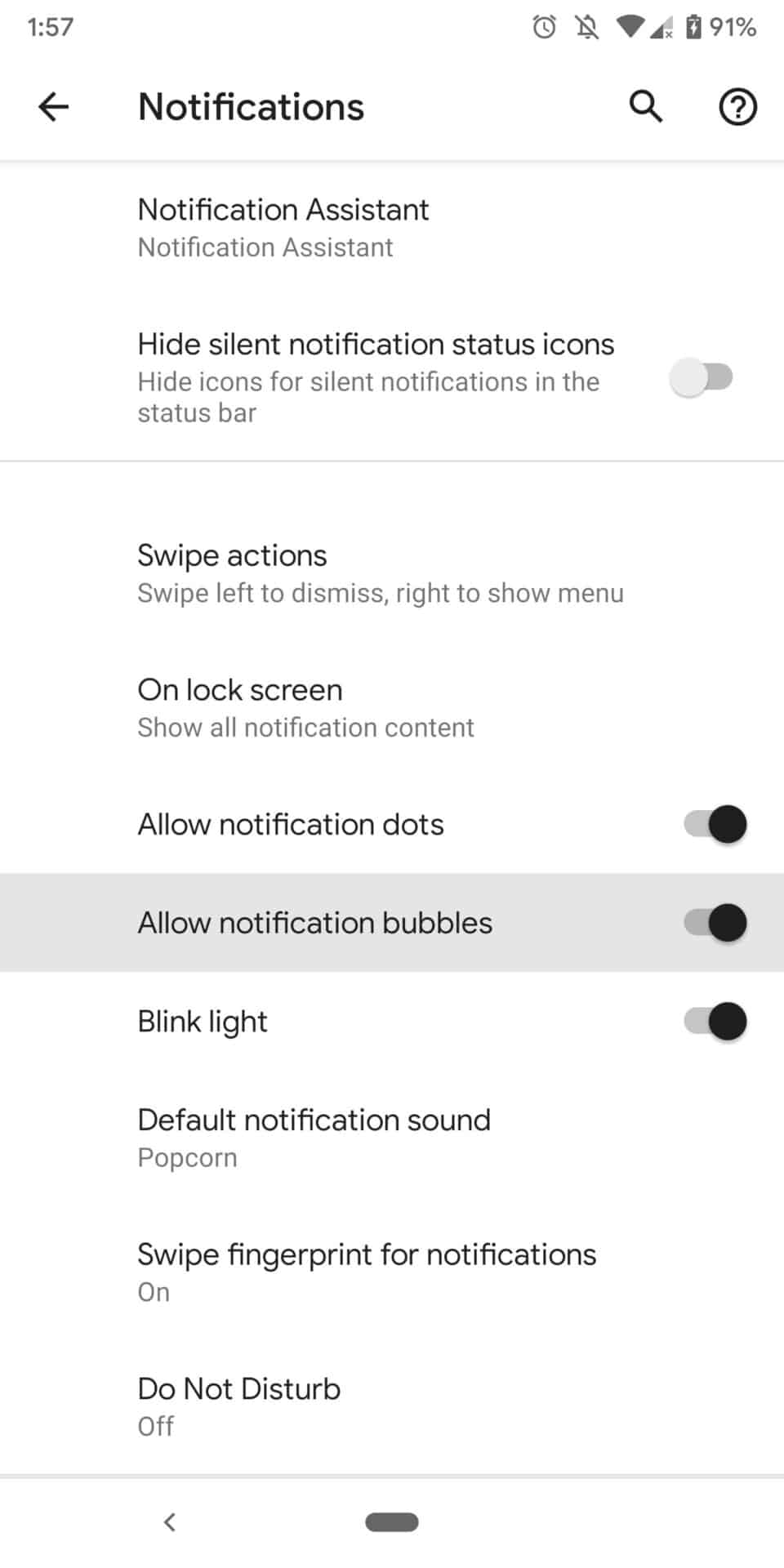 Android Q Bubbles menu