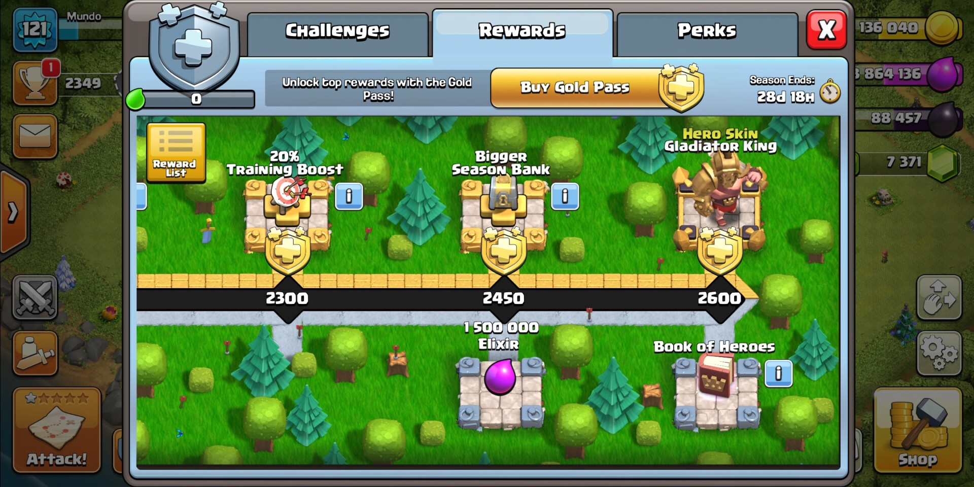 The clash of clans seasonal rewards track screenshot.
