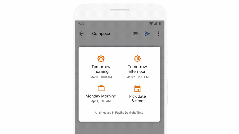 Email scheduling in Gmail on smartphones.