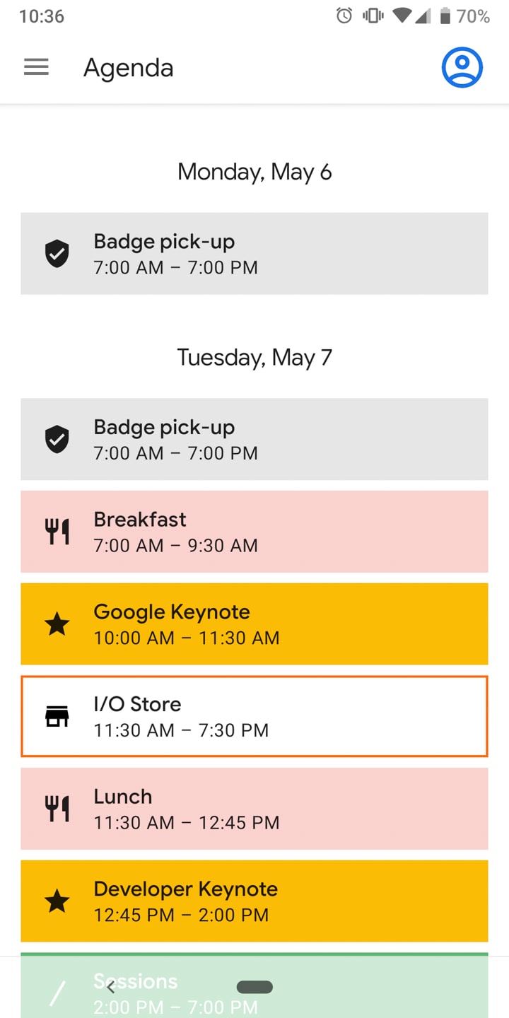 Google I/O 2019 App Agenda