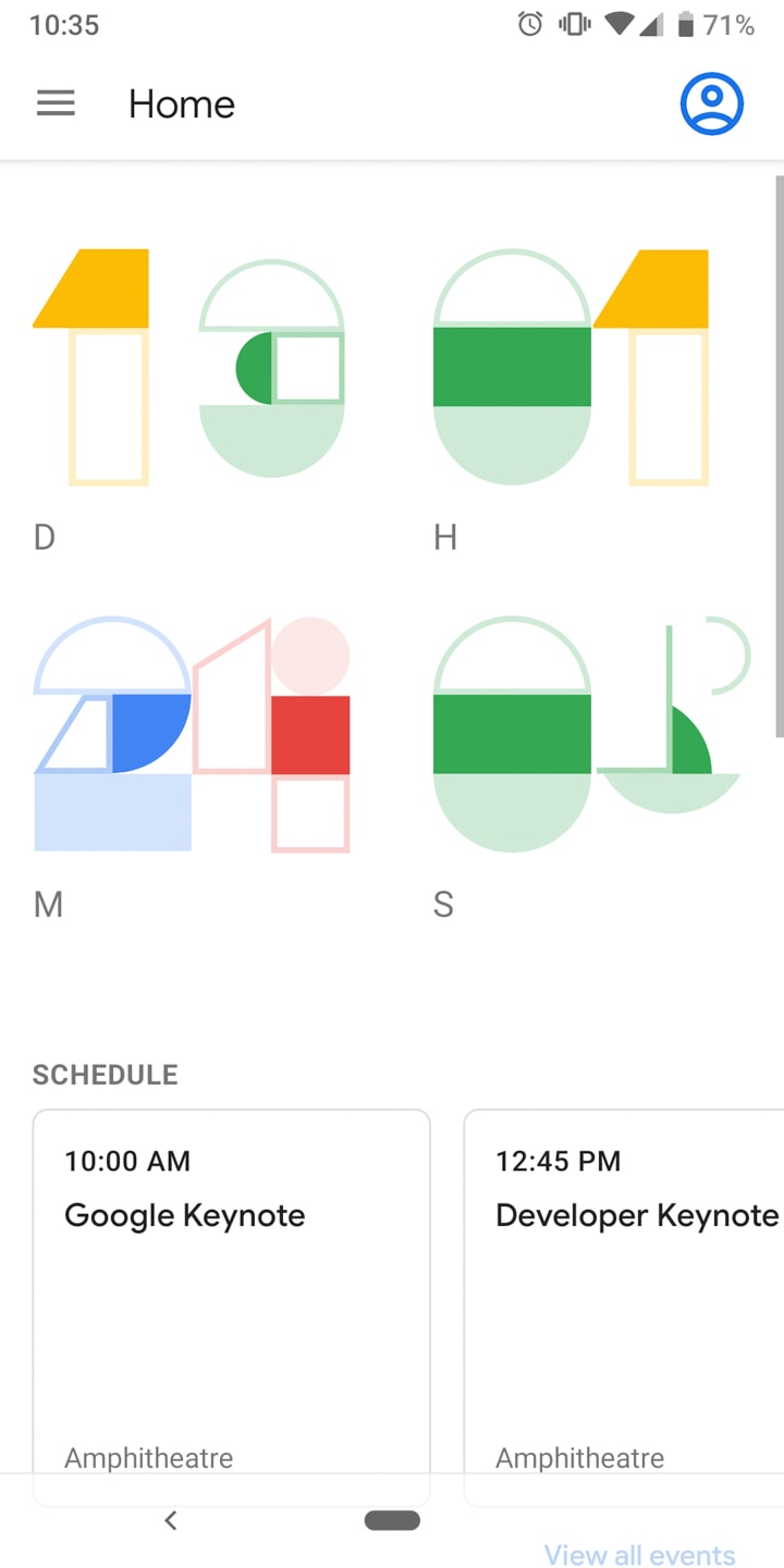 Google I/O 2019 App Home Page Light Theme