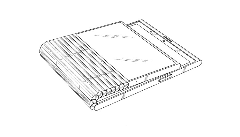 A patent drawing, showing a Lenovo foldable phone.