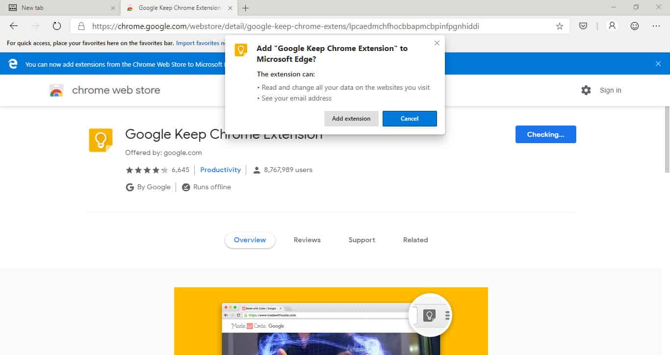 Screenshot of Chrome extensions on Microsoft Edge.