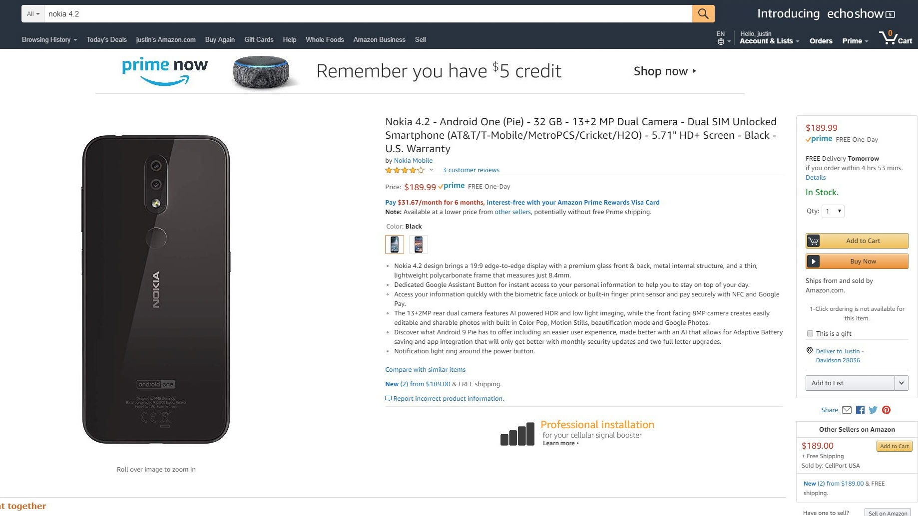 Nokia 4.2 2019 Amazon Listing