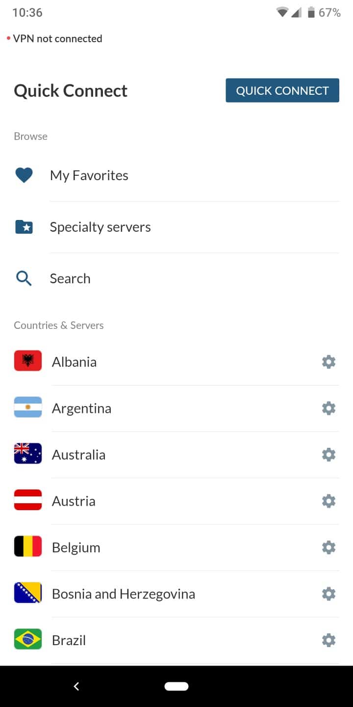 nordvpn android app list of countries