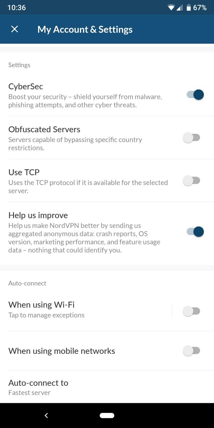 nordvpn android app settings menu