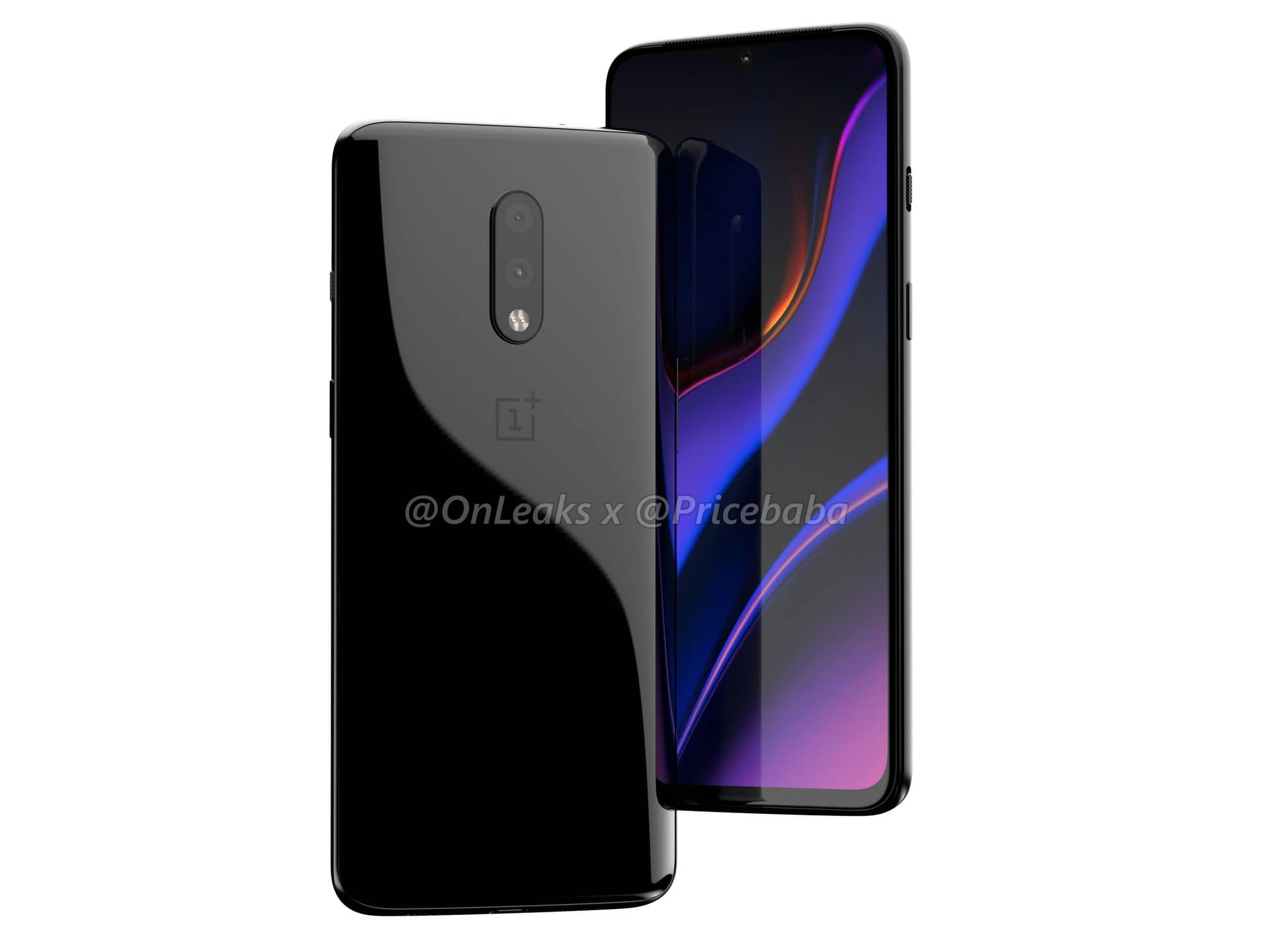 OnePlus 7 renders showing the handset from the front and back.
