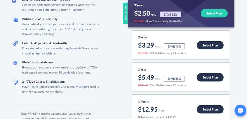 safervpn pricing information