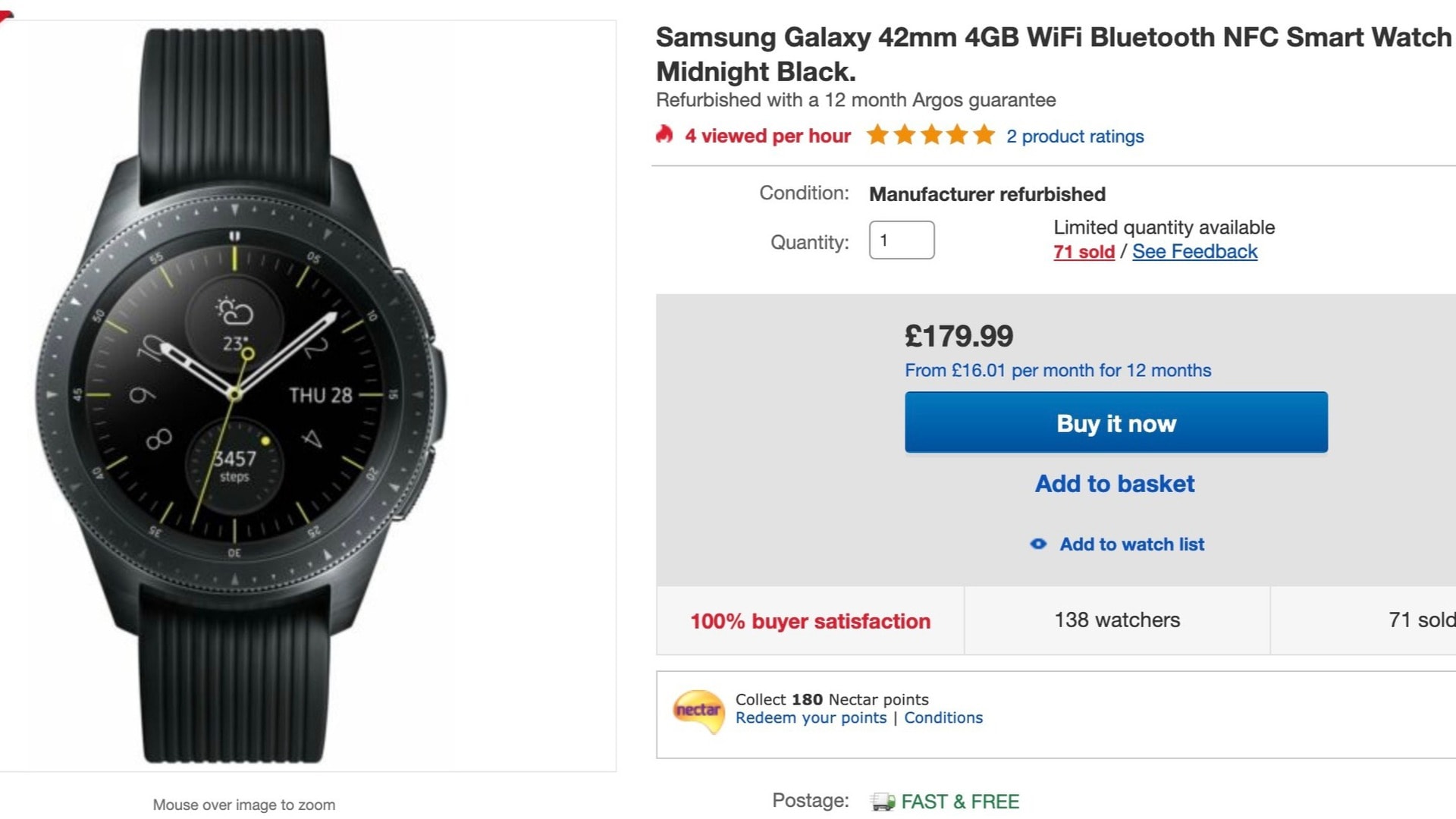 Samsung Galaxy Watch refurbished deal at Argos via eBay