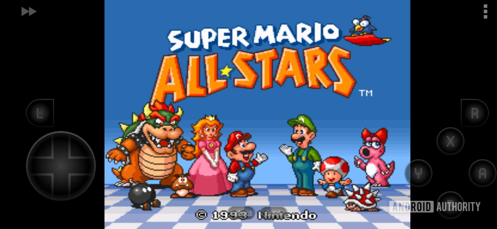 The SNES9X emulator on Android running Super Mario All-Stars from the SNES.