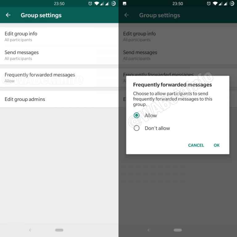 WhatsApp will have the ability to bar frequently forwarded messages in groups.