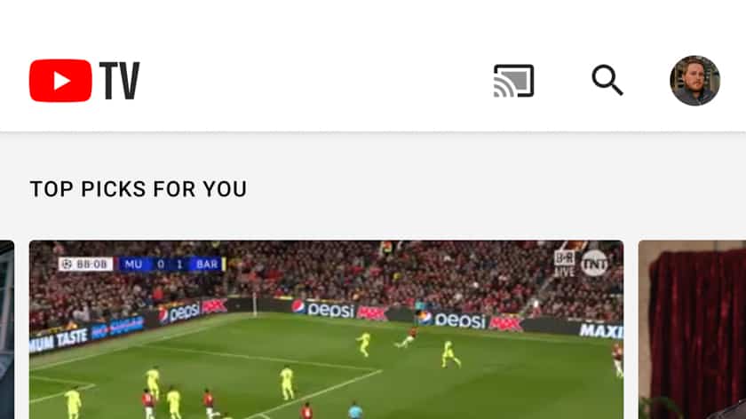 YouTube TV Homescreen Screenshot