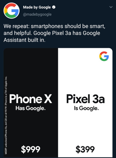 The Google Pixel 3a ad.
