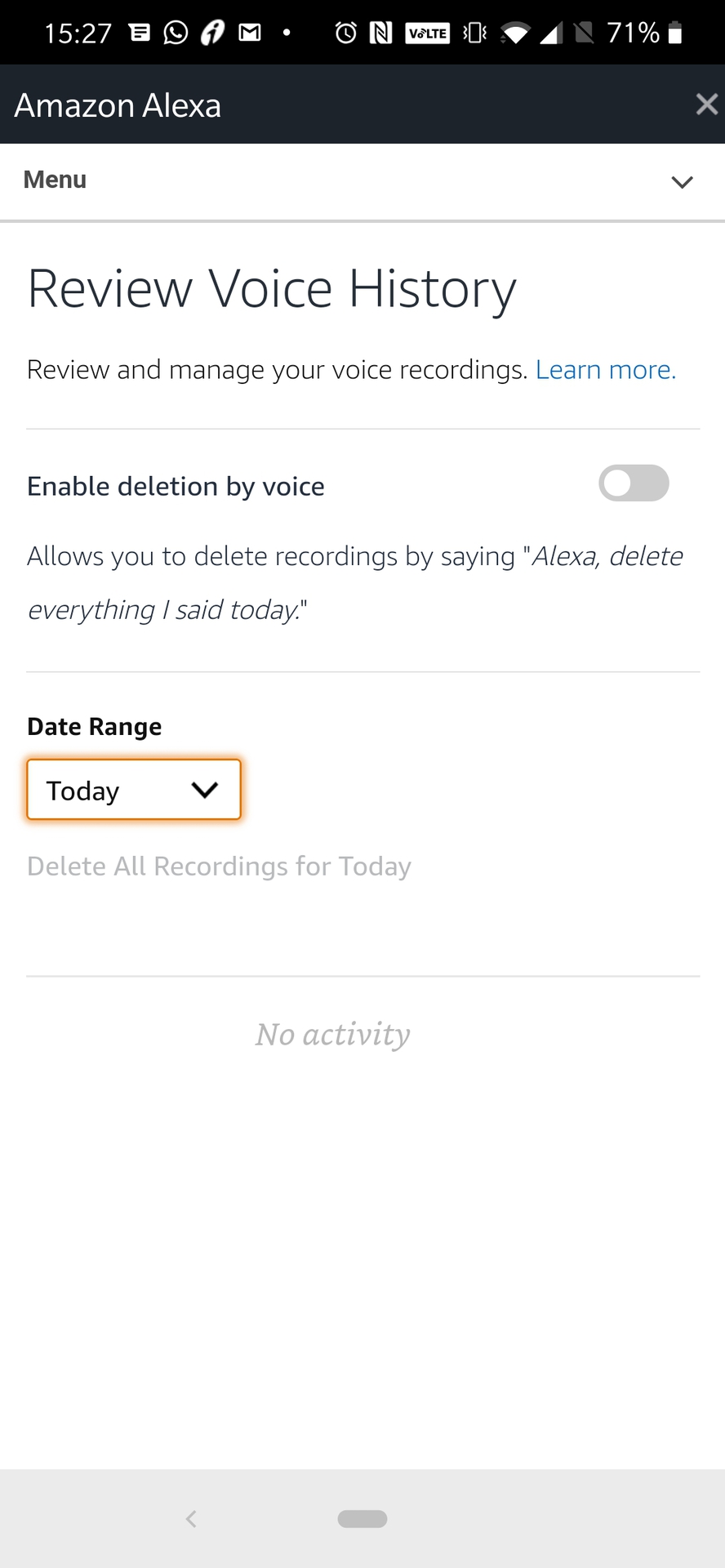 Amazon Alexa app - Review Voice History