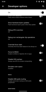 How to force dark mode onto every app in Android Q beta