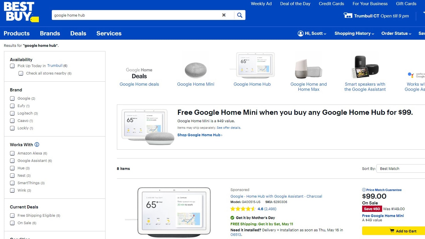 A deal for a Google Home Hub that also earns you a free Google Home Mini at Best Buy.