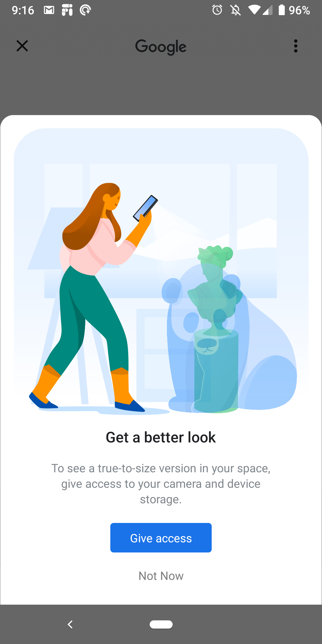 Google prompt to use AR features.