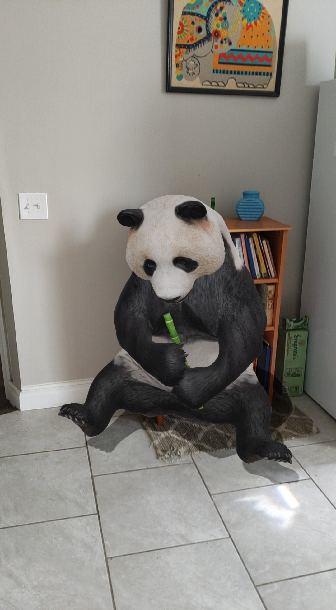 An AR panda in a house.