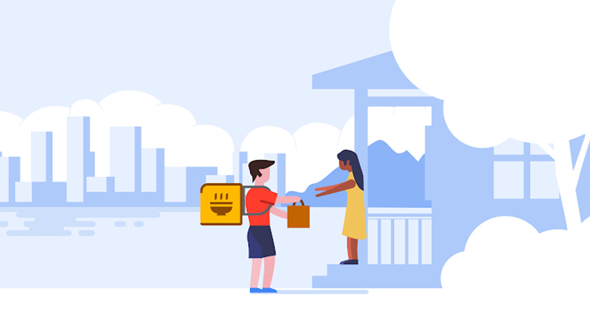 An illustration related to Google's new food delivery integrations within Search, Maps, and Google Assistant.