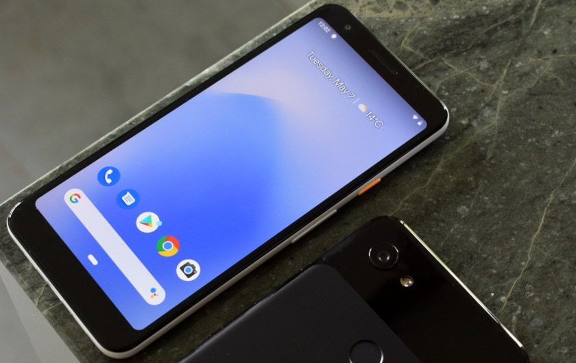 Google Pixel 3a front and Pixel 3a XL back